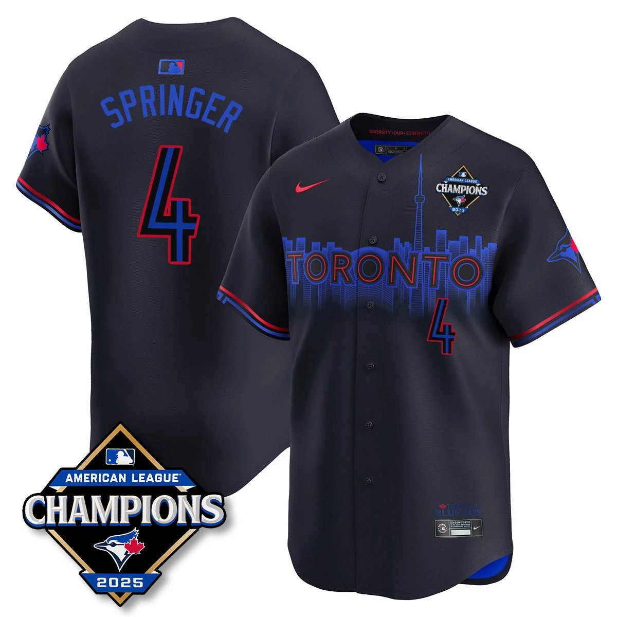 Toronto Blue Jays 2025 American League Champions Jersey - All Stitched by Toronto Blue Jays