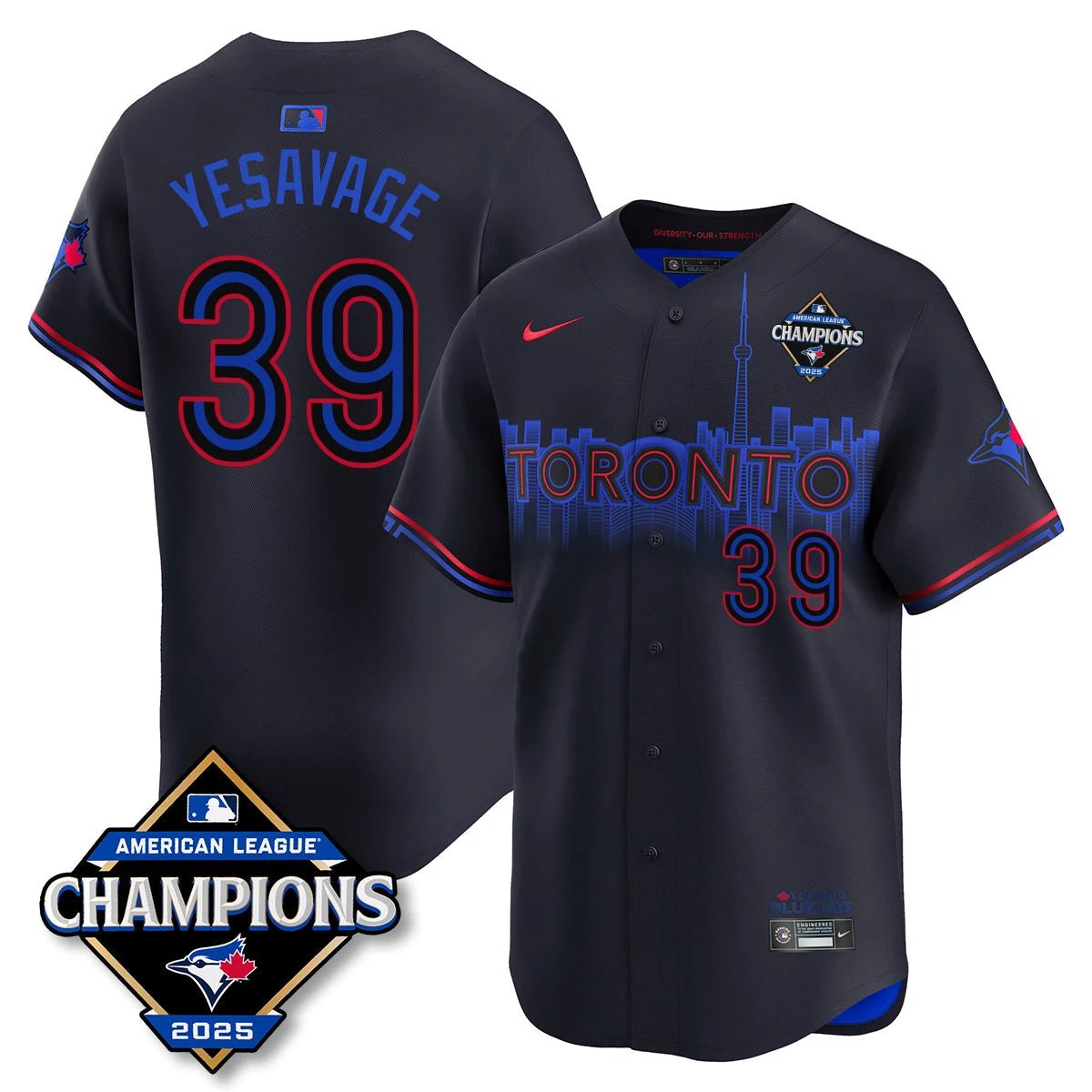 Toronto Blue Jays 2025 American League Champions Jersey - All Stitched by Toronto Blue Jays