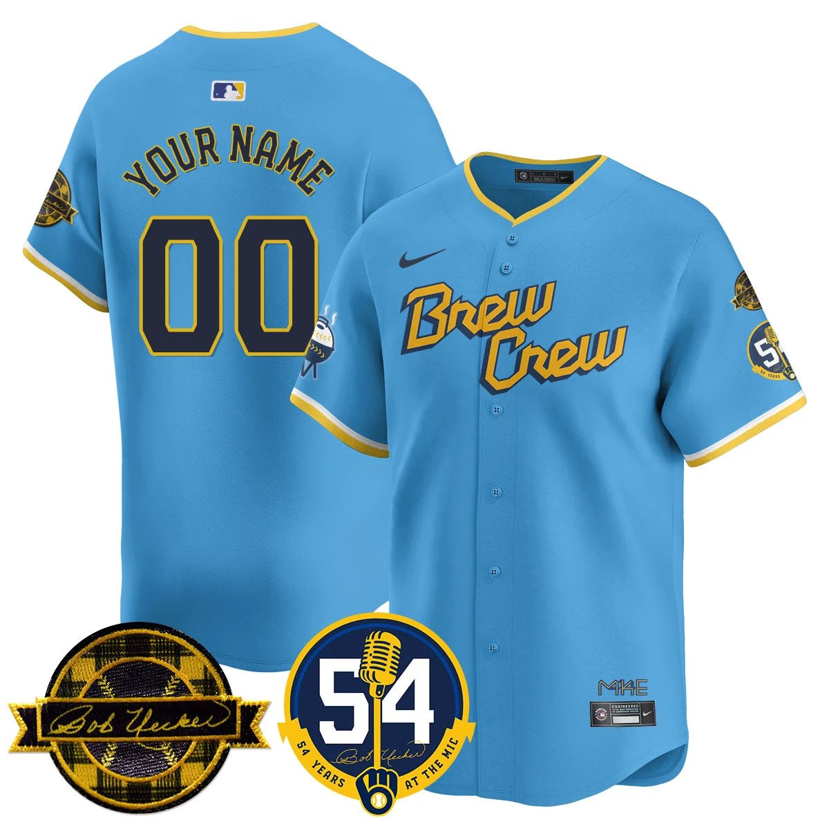 Milwaukee Brewers Jersey - Bob Uecker, 54th Seasons for Brewers Custom Jersey - All Stitched by Milwaukee Brewers