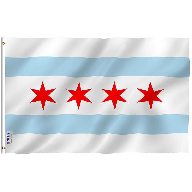 City of Chicago Flag - Chicago IL Flag Polyester with Brass Grommets 3X5Ft Banner USA by flagsjustdoit
