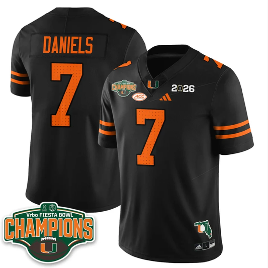 Cj Daniels Jersey #7 Miami Hurricanes 2026 Fiesta Bowl Champions Black by My Store NCAA Football Jerseys