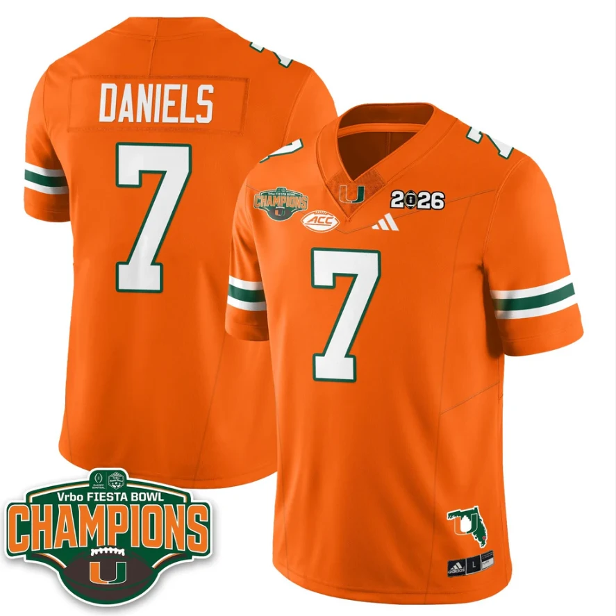 Cj Daniels Jersey #7 Miami Hurricanes 2026 Fiesta Bowl Champions Black by My Store NCAA Football Jerseys