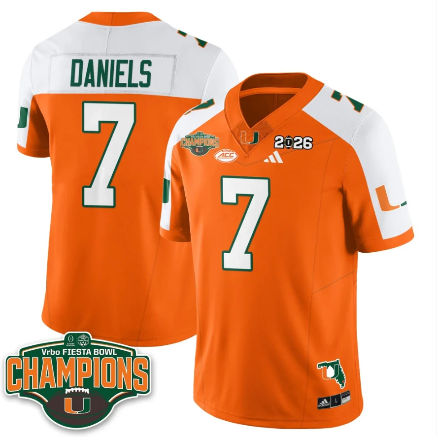 Cj Daniels Jersey #7 Miami Hurricanes 2026 Fiesta Bowl Champions Black by My Store NCAA Football Jerseys