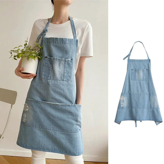 Classic Blue Denim Pocket Apron by Casa & Beyond
