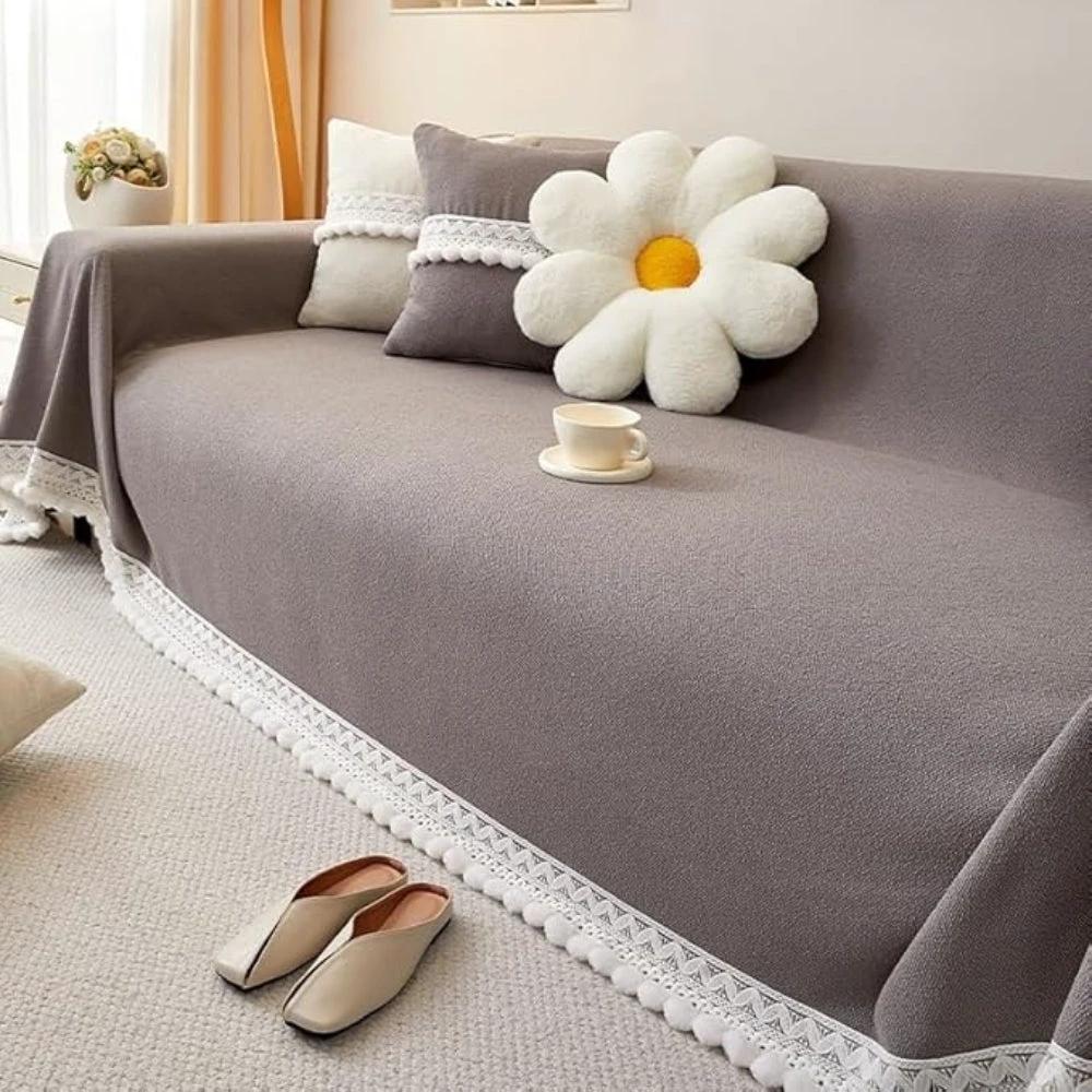 Classic Chenille Lace Edge Sofa Cover by Casa & Beyond