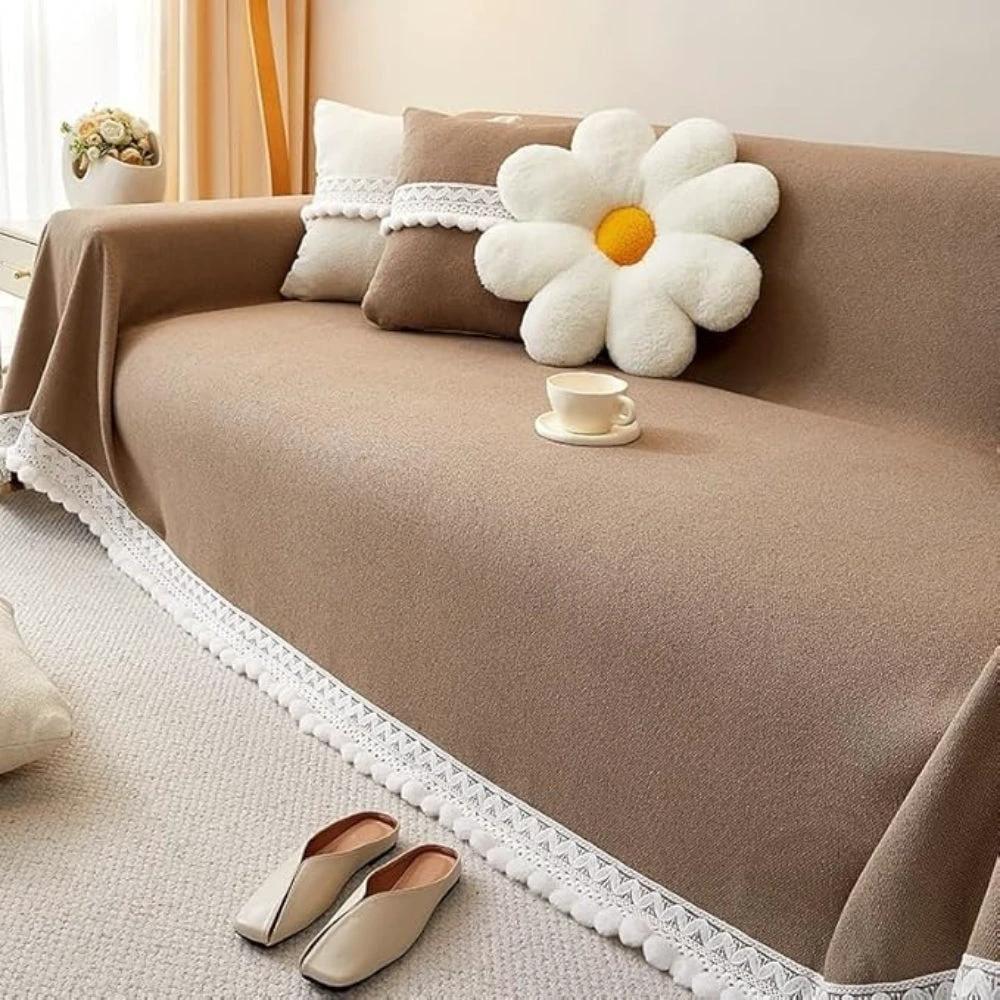 Classic Chenille Lace Edge Sofa Cover by Casa & Beyond