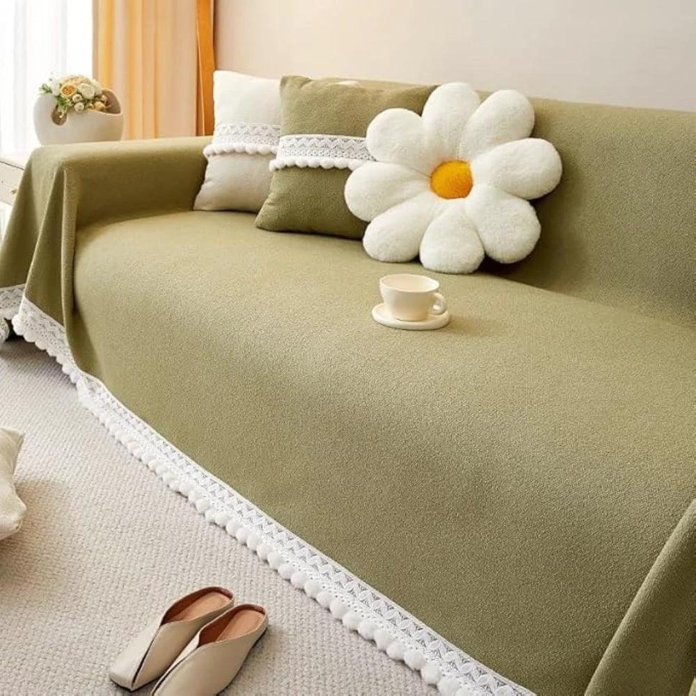 Classic Chenille Lace Edge Sofa Cover by Casa & Beyond