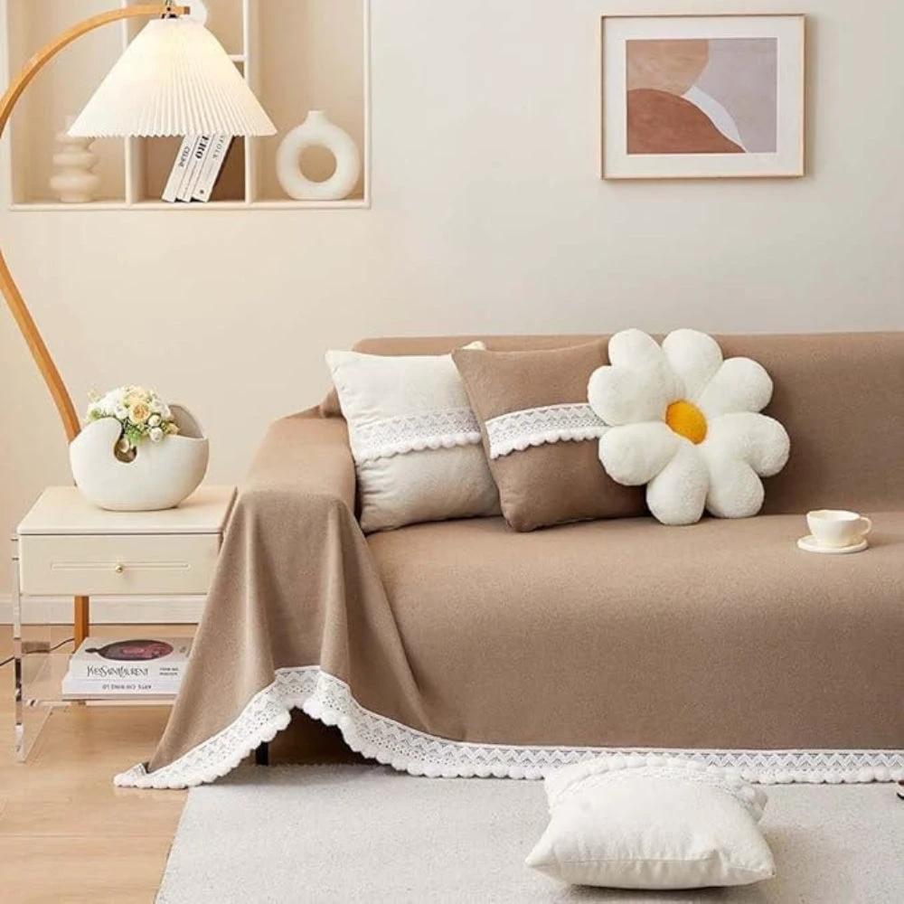 Classic Chenille Lace Edge Sofa Cover by Casa & Beyond