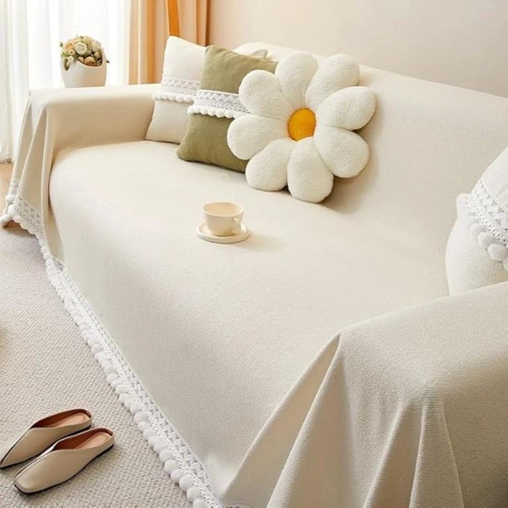 Classic Chenille Lace Edge Sofa Cover by Casa & Beyond