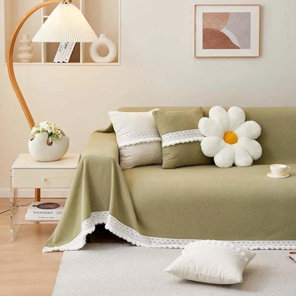 Classic Chenille Lace Edge Sofa Cover by Casa & Beyond