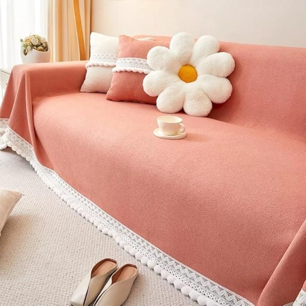 Classic Chenille Lace Edge Sofa Cover by Casa & Beyond