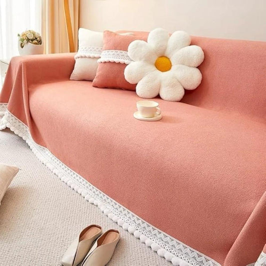 Classic Chenille Lace Edge Sofa Cover by Casa & Beyond