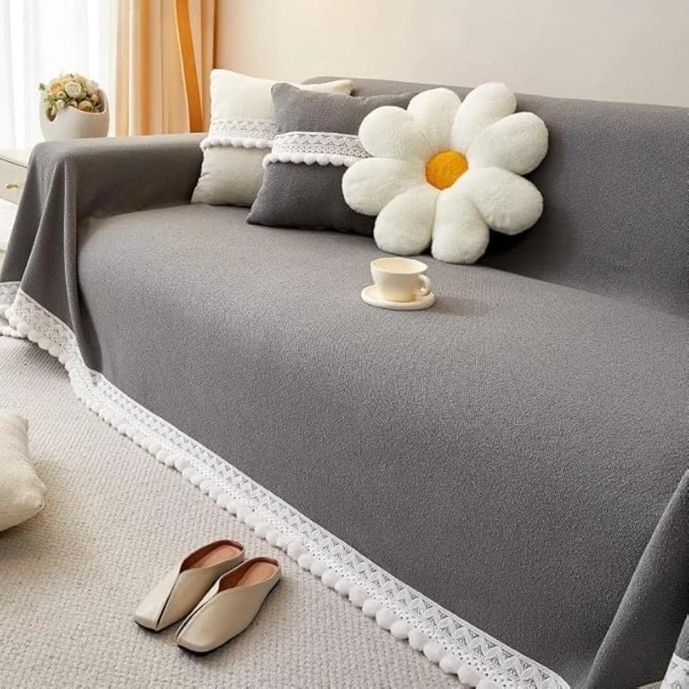 Classic Chenille Lace Edge Sofa Cover by Casa & Beyond