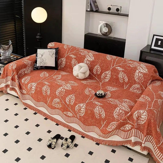 Classic Chenille Leaf Sofa Cover by Casa & Beyond