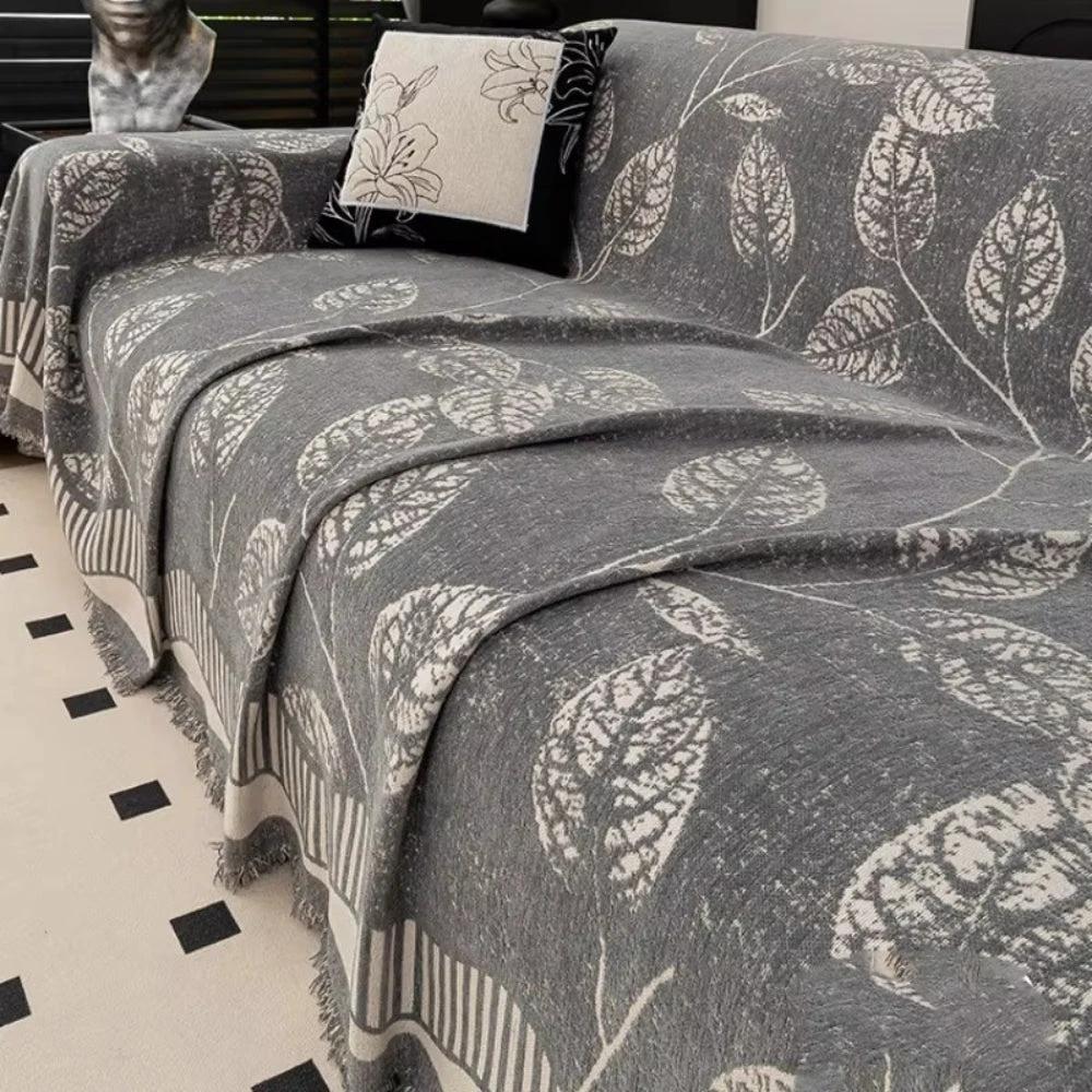 Classic Chenille Leaf Sofa Cover by Casa & Beyond