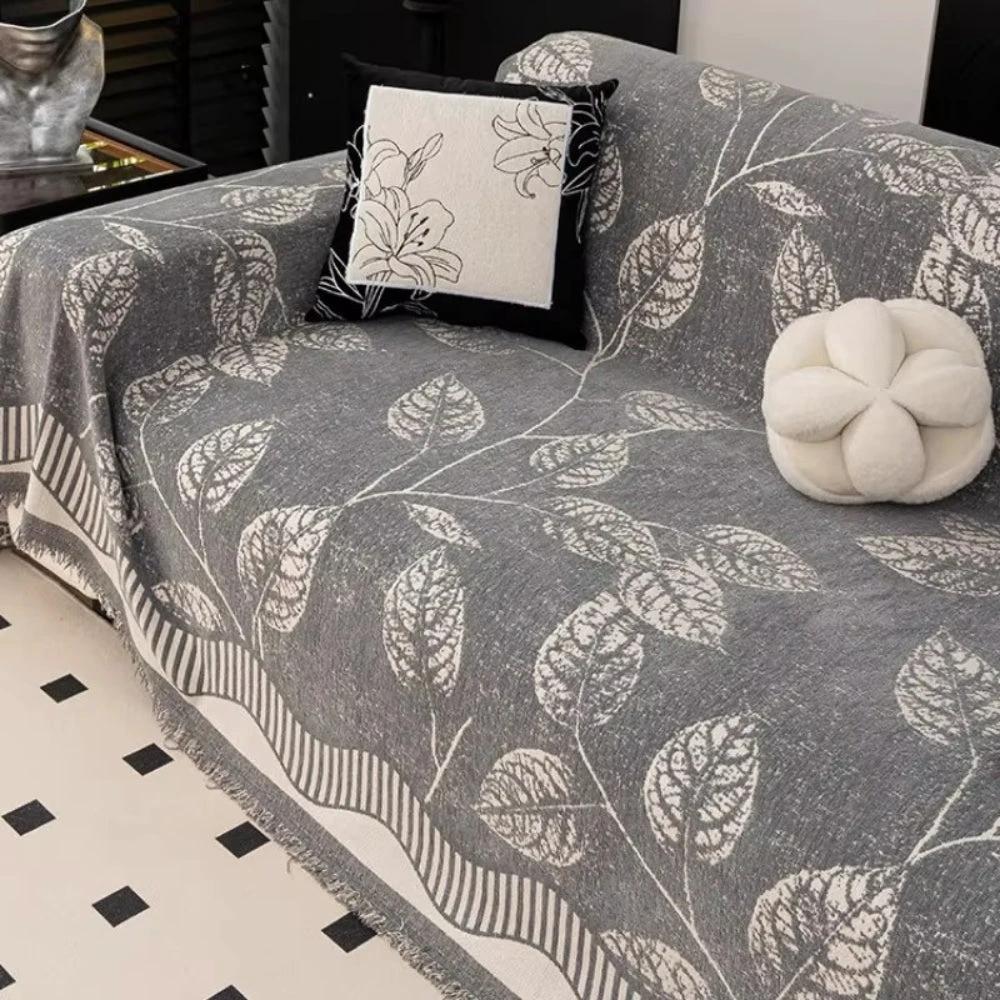 Classic Chenille Leaf Sofa Cover by Casa & Beyond