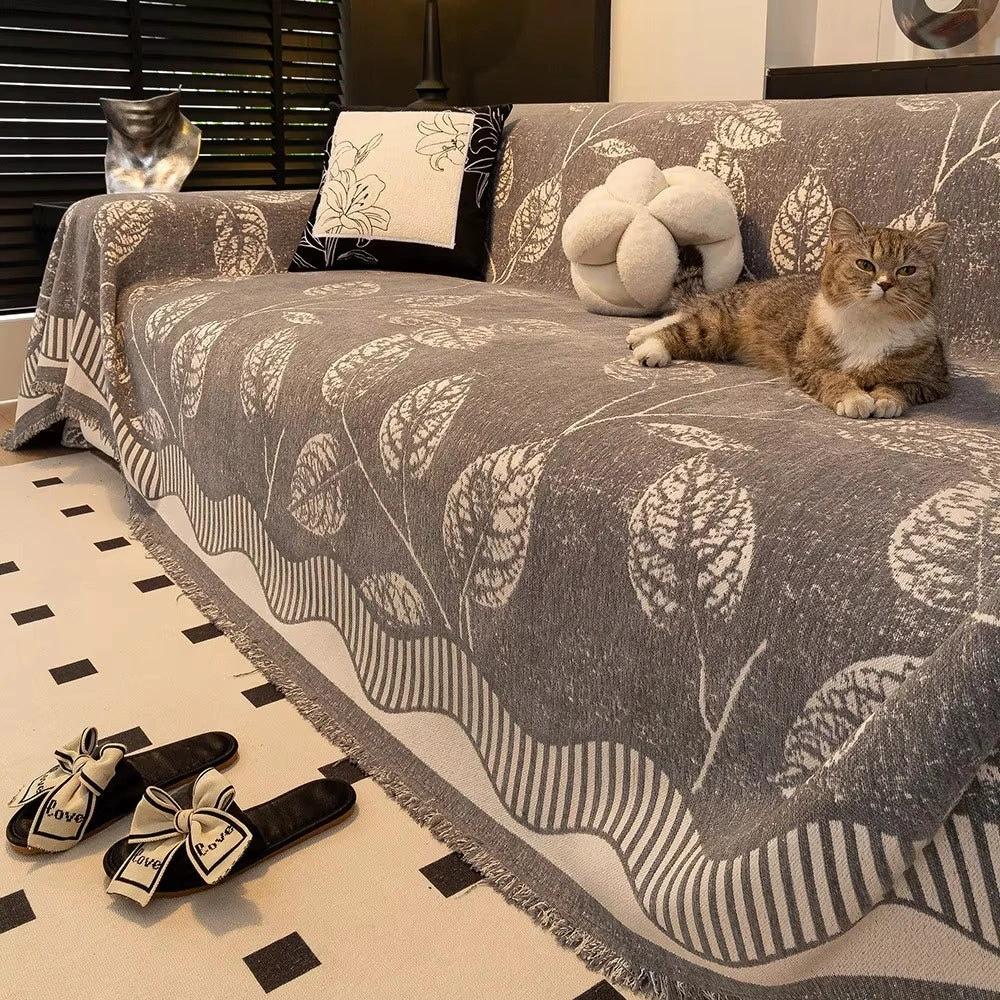 Classic Chenille Leaf Sofa Cover by Casa & Beyond