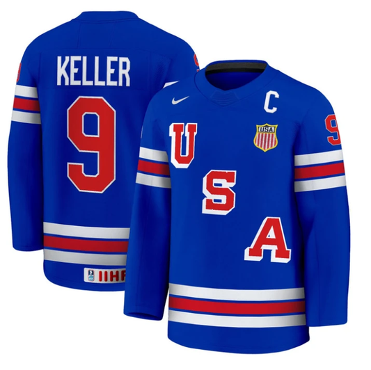 Clayton Keller Jersey #9 USA Hockey 2025 Premium Stitched Away by Hockey David