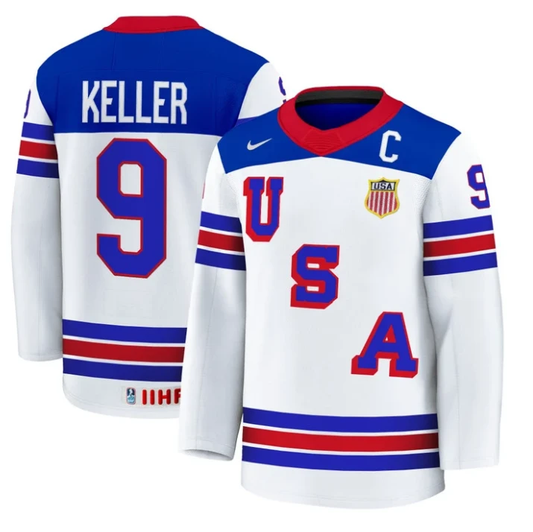 Clayton Keller Jersey #9 USA Hockey 2025 Premium Stitched Home by Hockey David