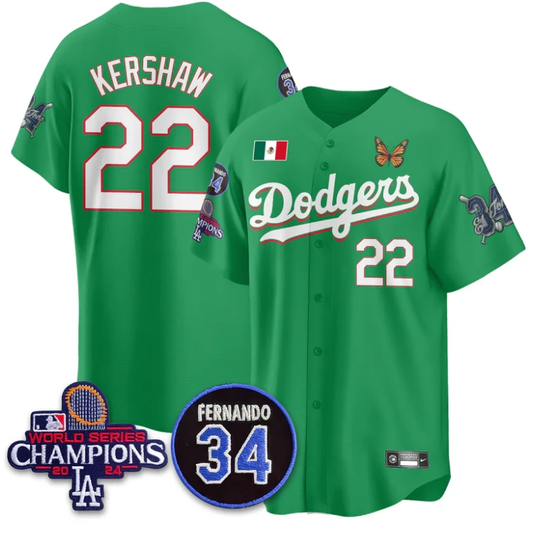 Clayton Kershaw Jersey #22 Los Angeles Dodgers Mexican For 34 Stitched Green by My Store