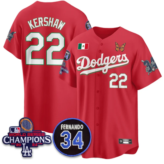 Clayton Kershaw Jersey #22 Los Angeles Dodgers Mexican For 34 Stitched Red by My Store