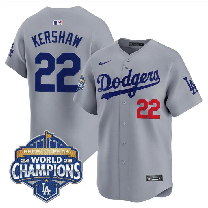 Clayton Kershaw Jersey #22 Dodgers 2025 Back-To-Back Champions Stitched by My Store