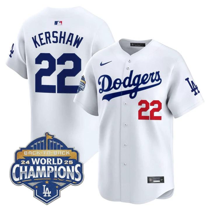 Clayton Kershaw Jersey #22 Dodgers 2025 Back-To-Back Champions Stitched by My Store