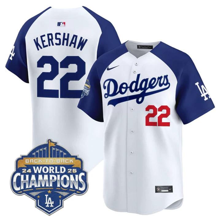 Clayton Kershaw Jersey #22 Dodgers 2025 Back-To-Back Champions Stitched by My Store