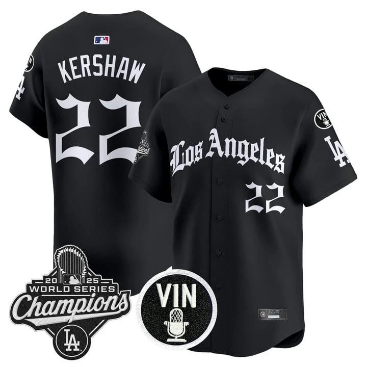 Clayton Kershaw Jersey #22 Dodgers 2025 World Series Champions LA Gothic by My Store