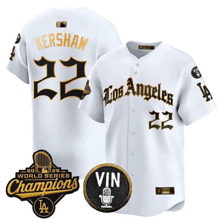 Clayton Kershaw Jersey #22 Dodgers 2025 World Series Champions LA Gothic by My Store
