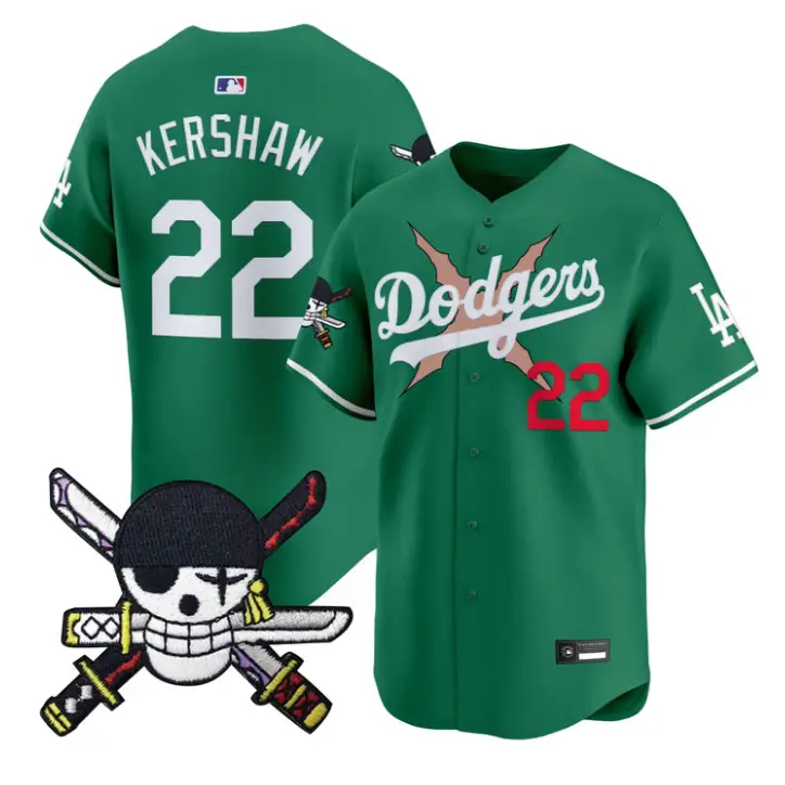 Clayton Kershaw Jersey #22 Dodgers One Piece Zoro Patch Premier Stitched by My Store