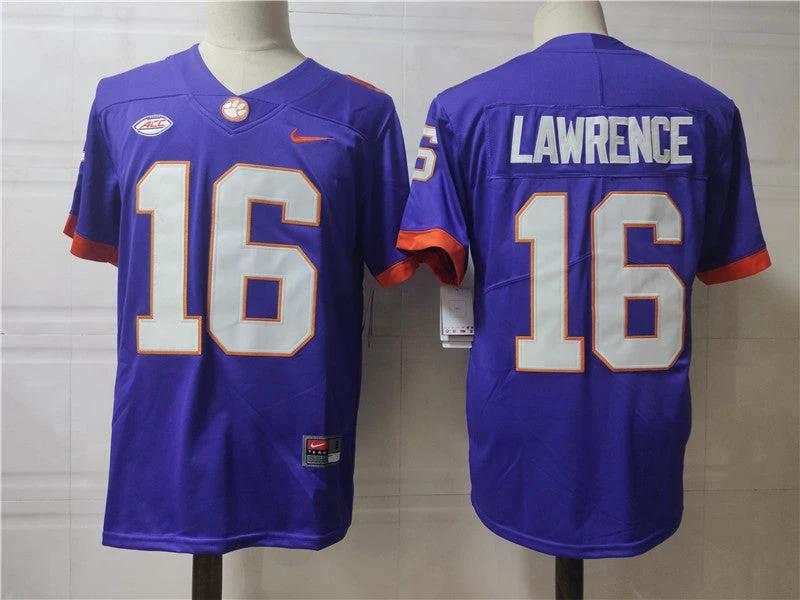 Clemson Tigers #16 Trevor Lawrence College Football Jersey Purple by My Store