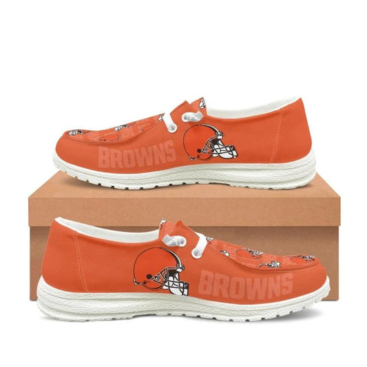 Cleveland Browns Orange Team Name Logo Canvas Sneaker Shoes For Men Women Fans by Crocs