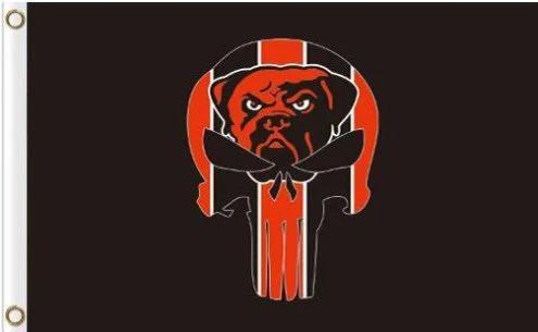 Cleveland Browns Skull Flag 3X5 Ft Polyester Banner USA 90x150cm by flagsjustdoit