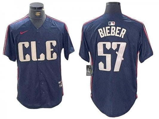 Cleveland Guardians #57 Shane Bieber Navy 2024 City Connect Limited Jersey by My Store