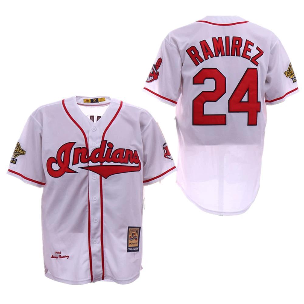 Cleveland Indians Manny Ramirez White 1995 Throwback Jersey by My Store