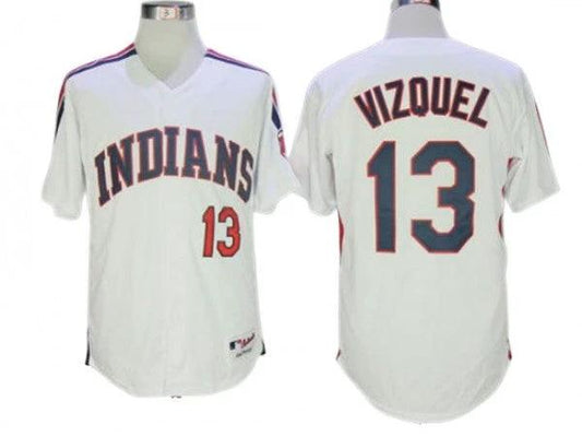 Cleveland Indians #13 Omar Vizquel White 1993 Throwback Jersey by My Store