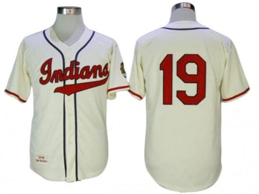 Cleveland Indians #19 Bob Feller Cream 1948 Throwback Jersey by My Store