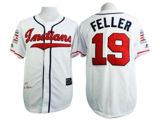 Cleveland Indians #19 Bob Feller White Throwback Jersey by My Store