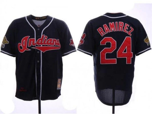 Cleveland Indians #24 Manny Ramirez Navy 1995 World Series Cooperstown Collection Cool Base Jersey by My Store