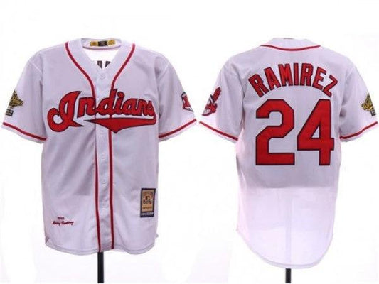 Cleveland Indians #24 Manny Ramirez White 1995 World Series Cooperstown Collection Cool Base Jersey by My Store