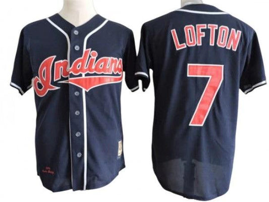 Cleveland Indians #7 Kenny Lofton Navy Cooperstown Collection Throwback Jersey by My Store