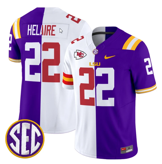 Clyde Edwards-Helaire Jersey #22 LSU Tiger Split Vapor Limited V2 All Stitched by NCAA Football Jersey