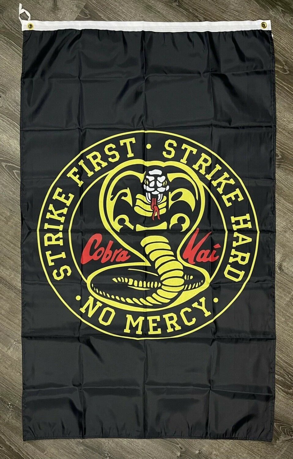 Cobra Kai Strike First Karate Kid Flag 3x5 ft Vertical Movie Banner Man-Cave Vertical by flagsjustdoit