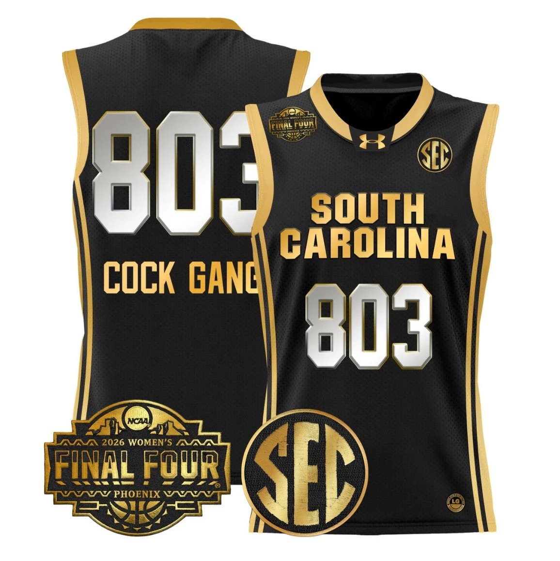 Cock Gang Jersey #803 South Carolina 2026 Final Four Stitched Black Gold by My store basketball