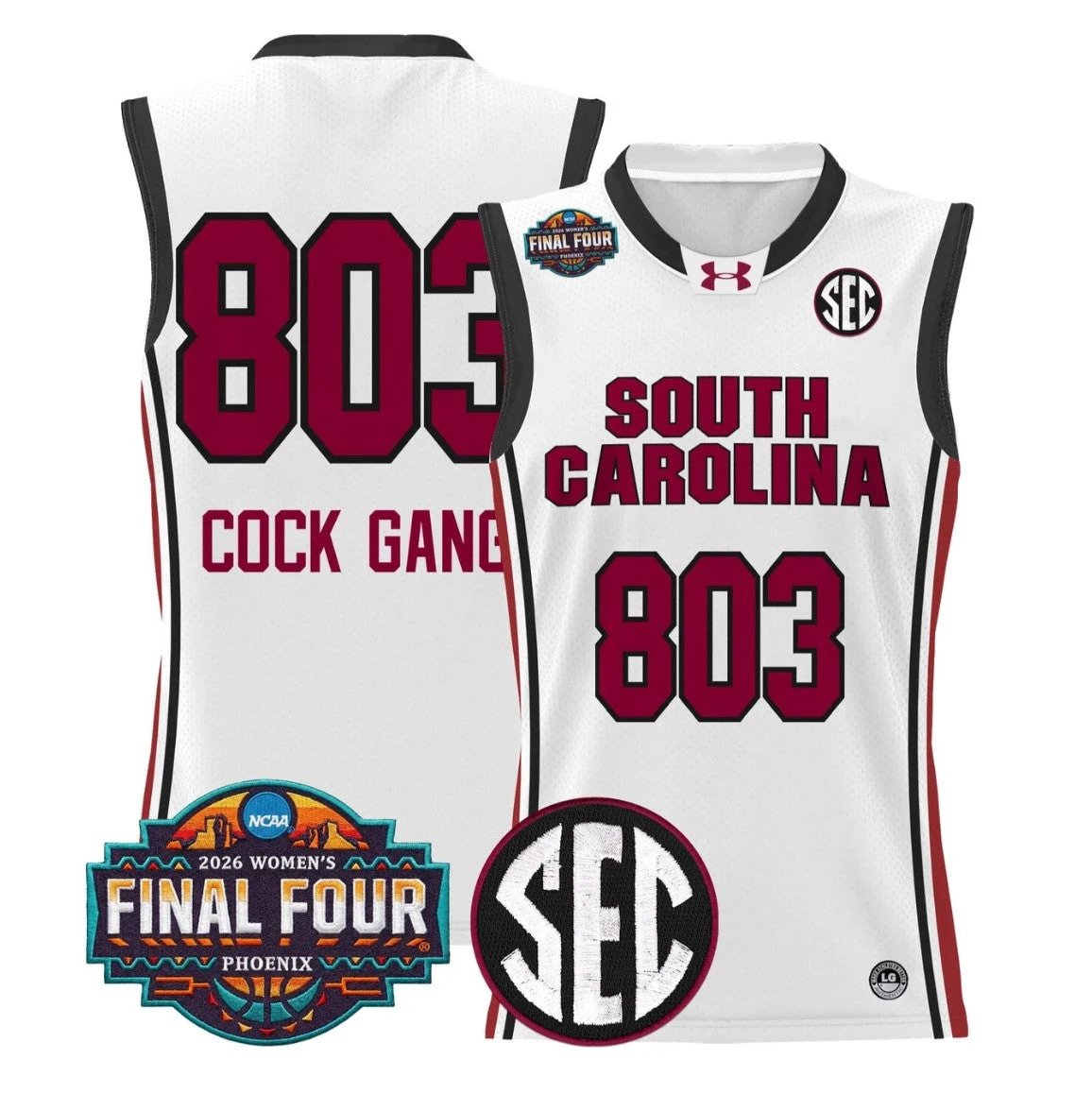 Cock Gang Jersey #803 South Carolina 2026 Final Four Stitched White by My store basketball