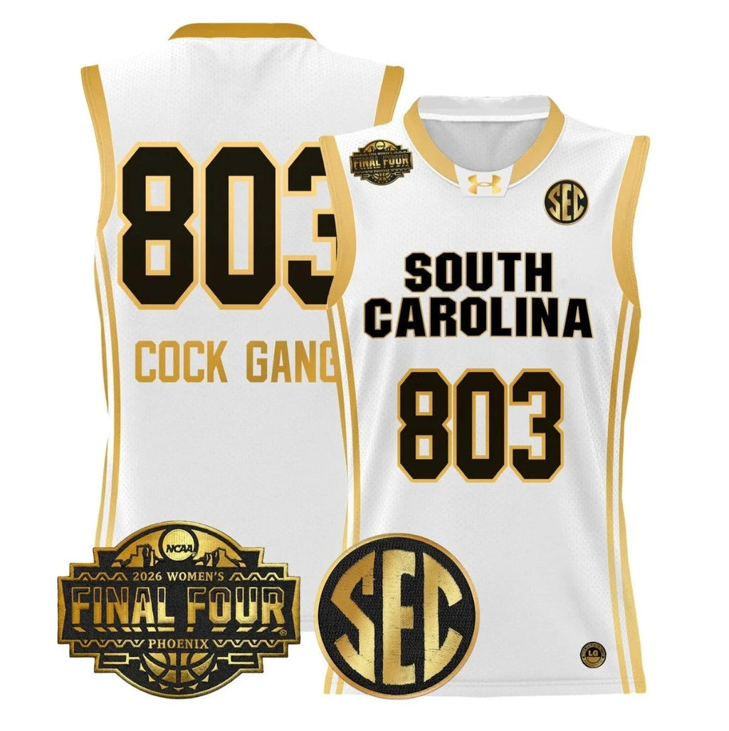 Cock Gang Jersey #803 South Carolina 2026 Final Four Stitched White Gold by My store basketball