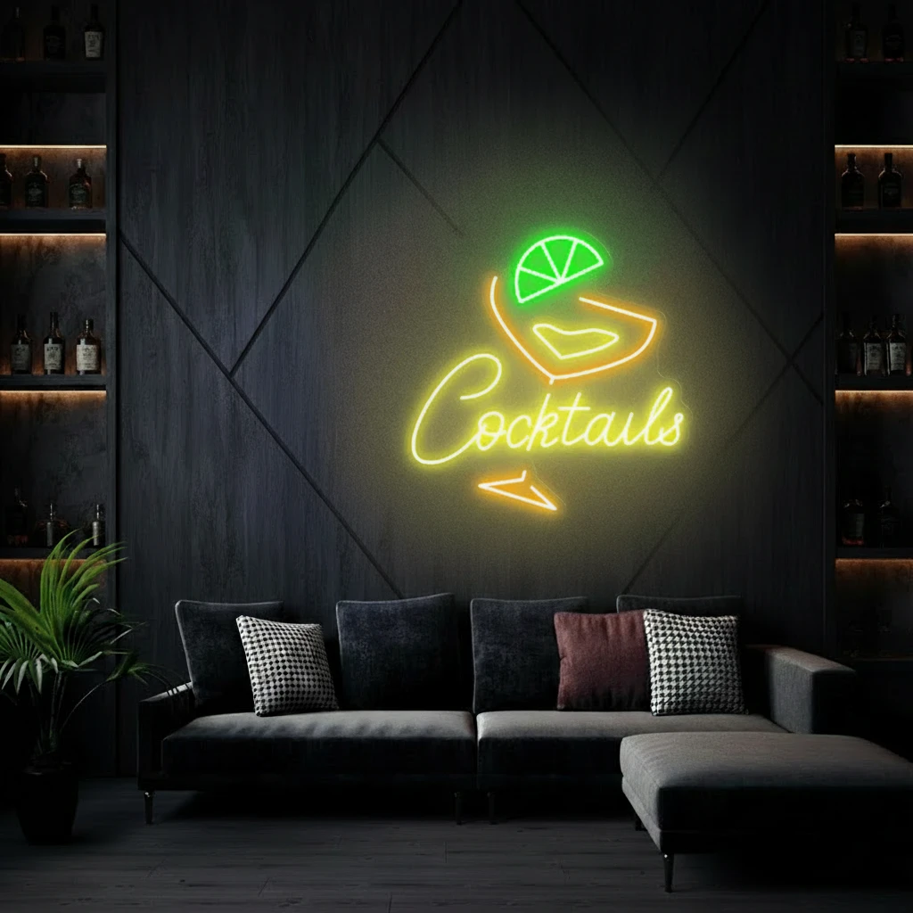 Cocktails Neon Sign Bar Neon Sign Wall Art by Neonchics