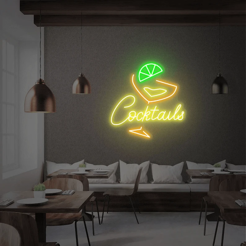 Cocktails Neon Sign Bar Neon Sign Wall Art by Neonchics