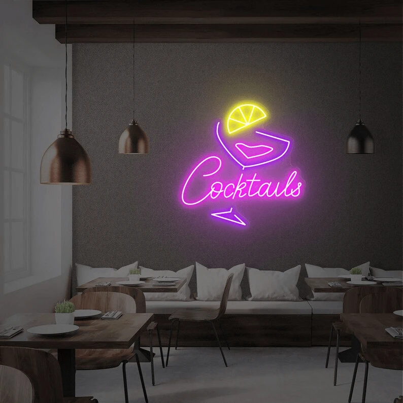 Cocktails Neon Sign Bar Neon Sign Wall Art by Neonchics